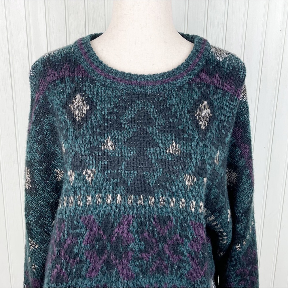 Vintage 80s 90s Michael Gerald Acrylic Knit Geometric Print Grandpa Sweater XL - Picture 4 of 6